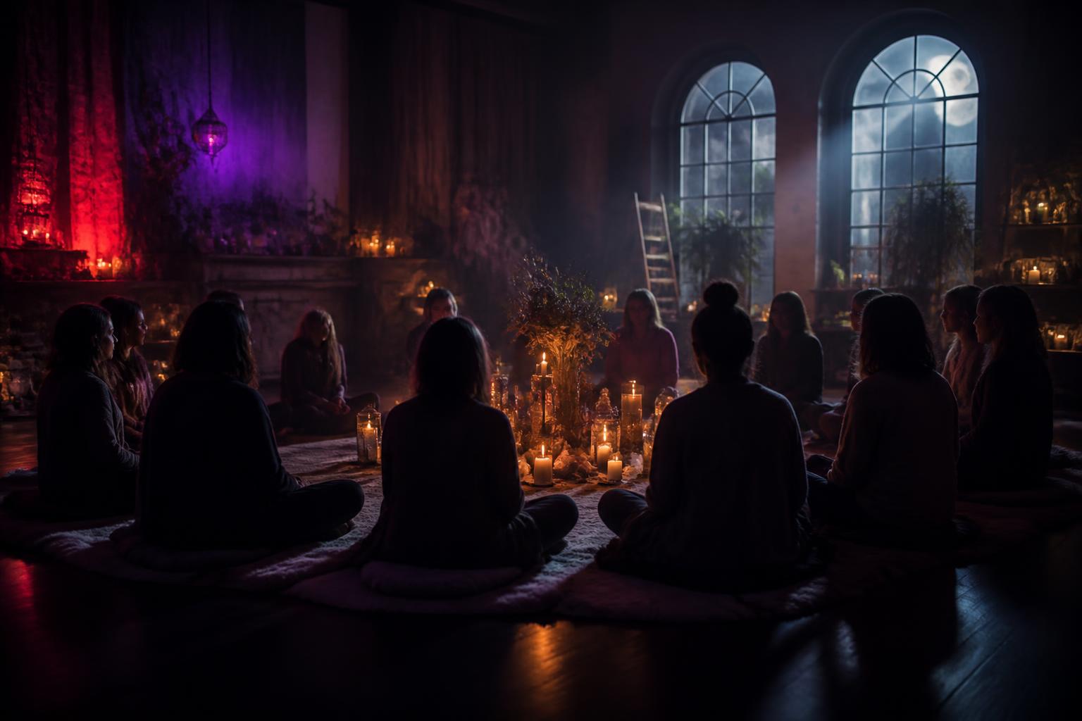 Spiritual workshop gathering in candlelight